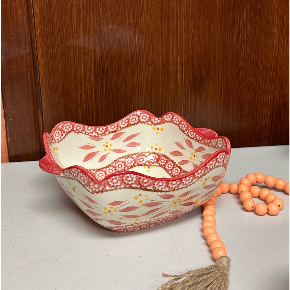 Temp-tations Old World Cranberry Ceramic Square Bowl